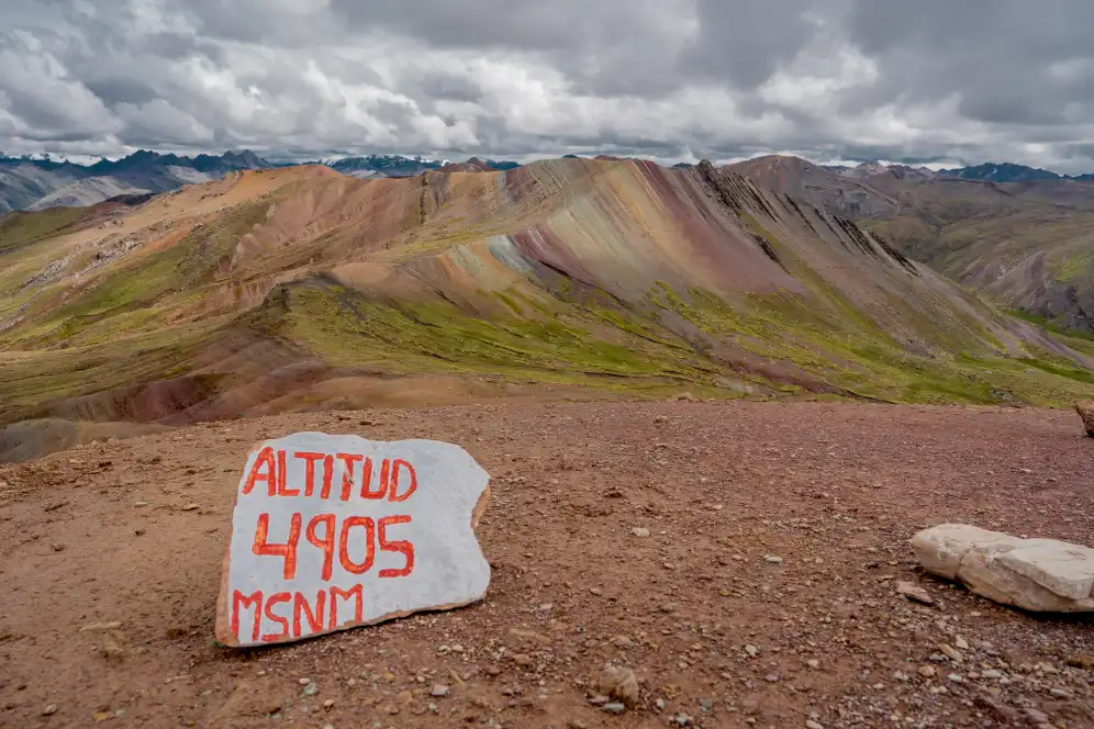 Palccoyo rainbow mountain at 4,905 meters above sea level in the Vilcanota Range, Cusco.