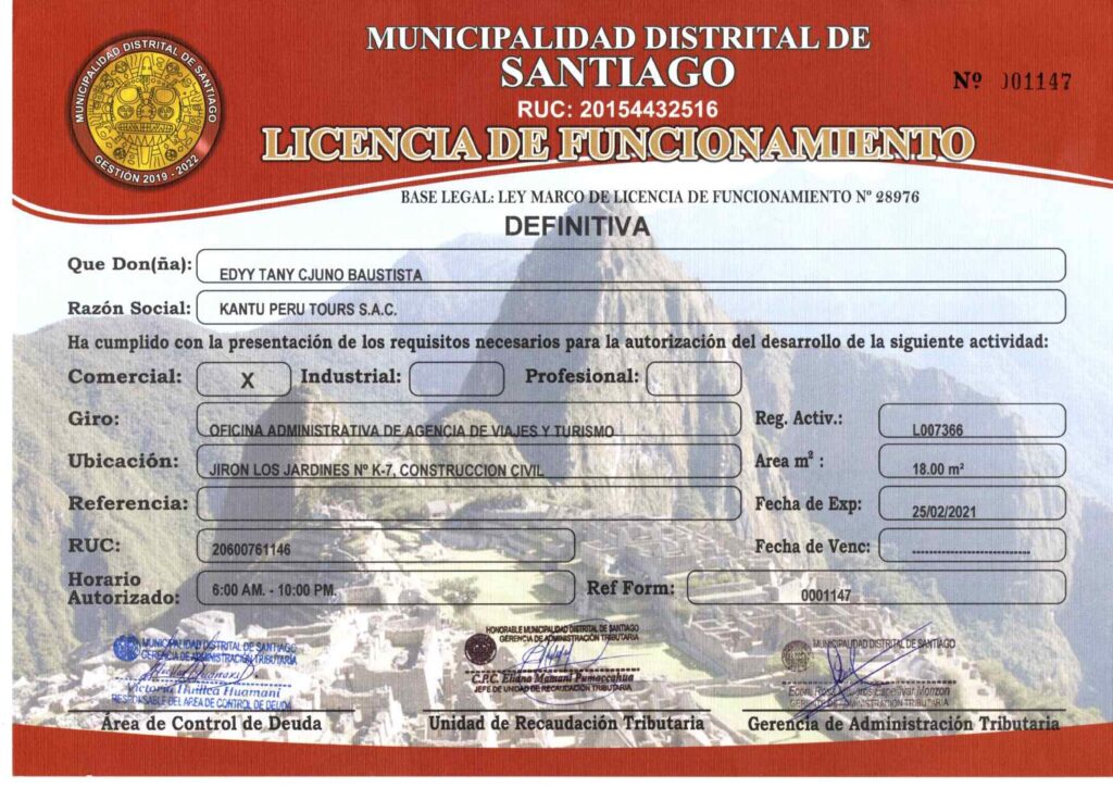 Municipal authorization to operate as a travel and tourism agency