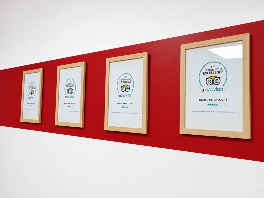 Certificate of Excellence de Tripadvisor otorgado a Kantu Peru Tours